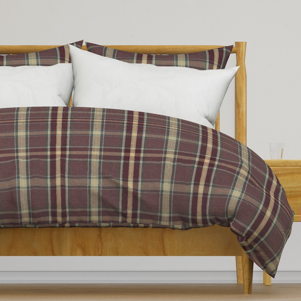 Autumn Multi-Color Plaid Plum Forest Green Golden Yellow Duvet Cover | Spoonflower | Spoonflower
