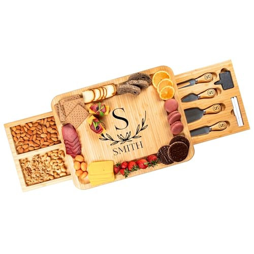 Personalized Bamboo Charcuterie Board with Drawer & Utensils – Custom Cheese & Cutting Board Gift for Wedding, Housewarming, Christmas, Anniversary, Couples & Kitchen Use | Amazon (US)