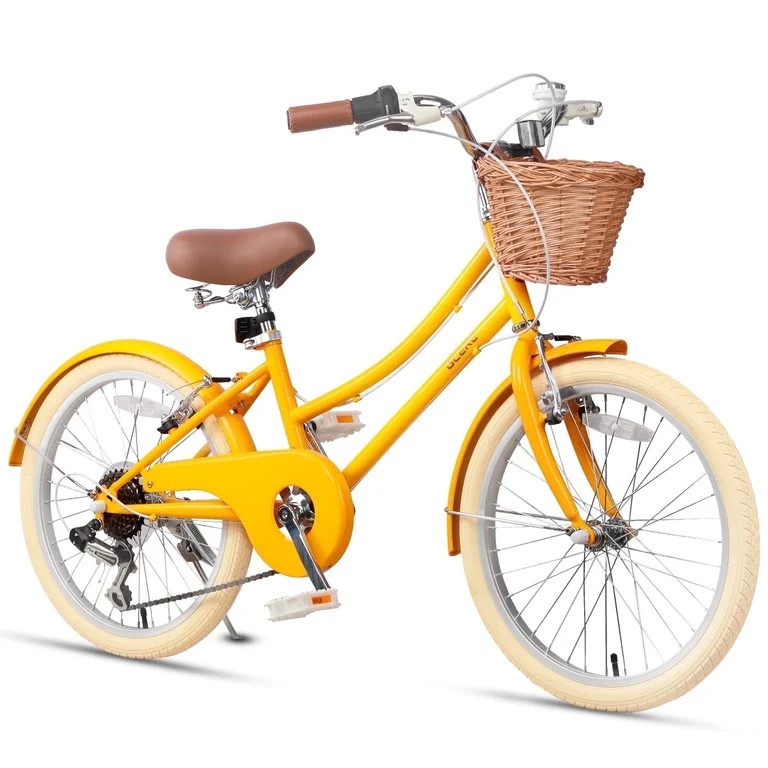Glerc Missy 20" Girl Bicycle for Youth Over 6 Years Old Kids, Teenager with Wicker Basket, Yellow | Walmart (US)
