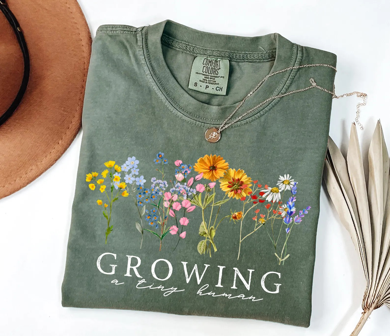 Floral Pregnancy Announcement Shirt, Growing a Tiny Human Shirt, Wildflowers Pregnancy Announceme... | Etsy (Global)