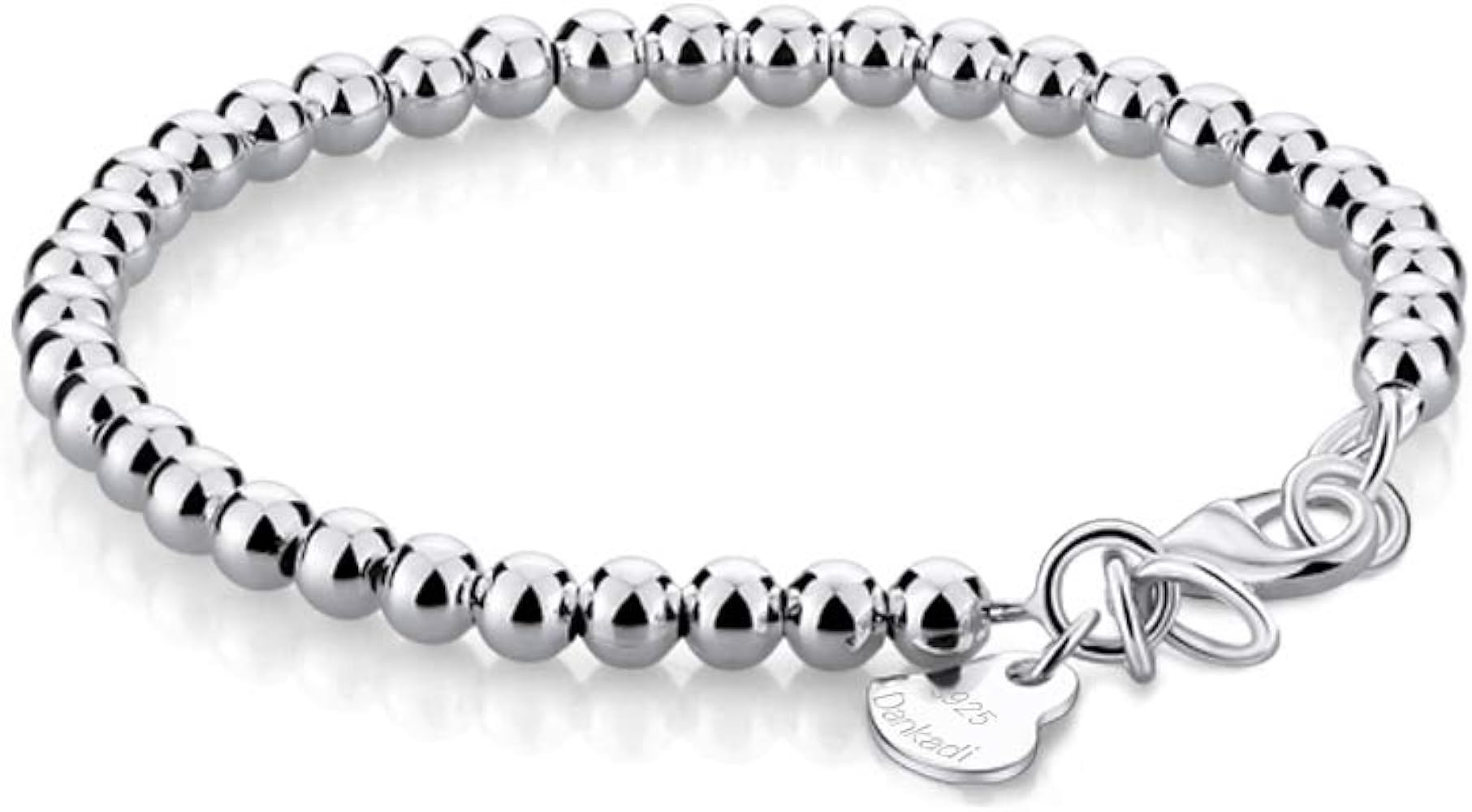 Dankadi New Women's 925 Sterling Silver Bracelet Minimalist 4-6MM Round Bead Chain Solid Silver B... | Amazon (US)