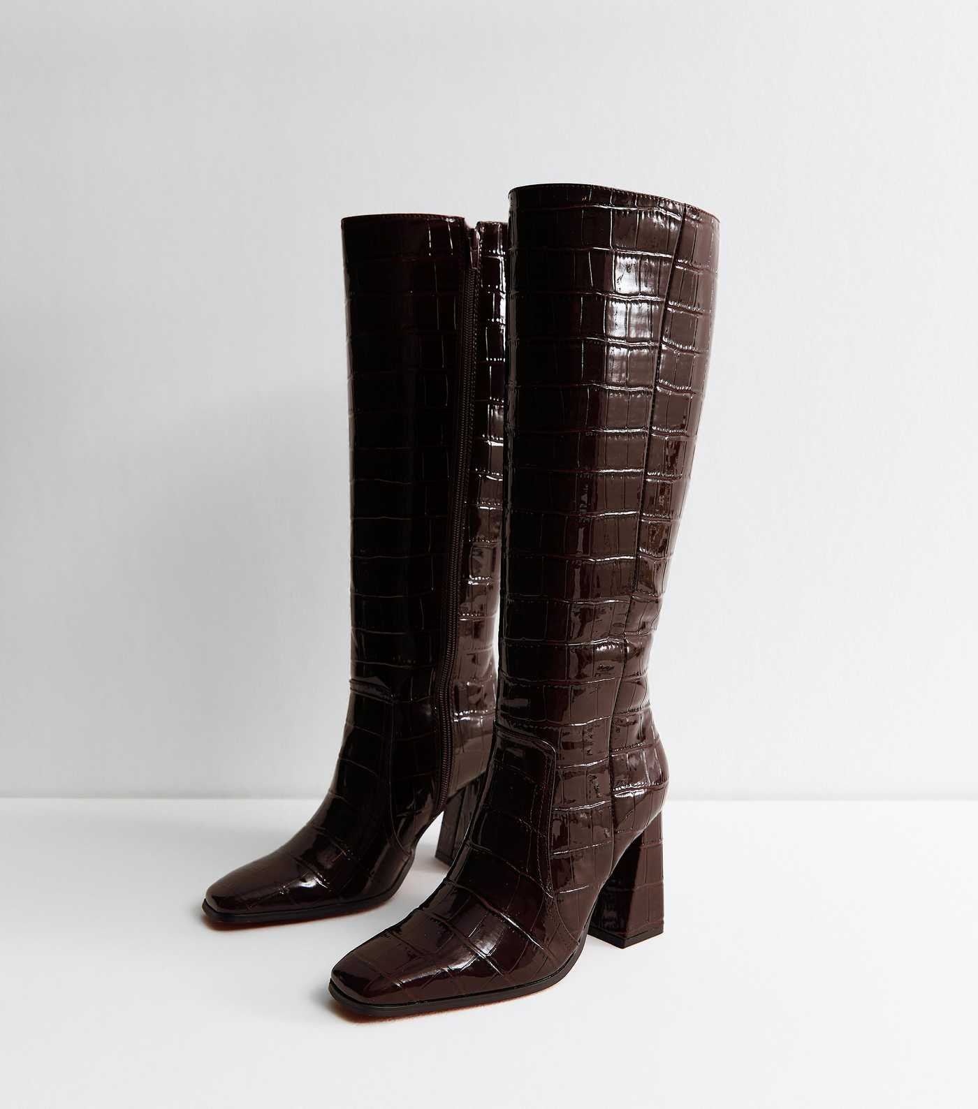 Brown Crocodile Effect Faux Leather Boots | New Look | New Look (UK)