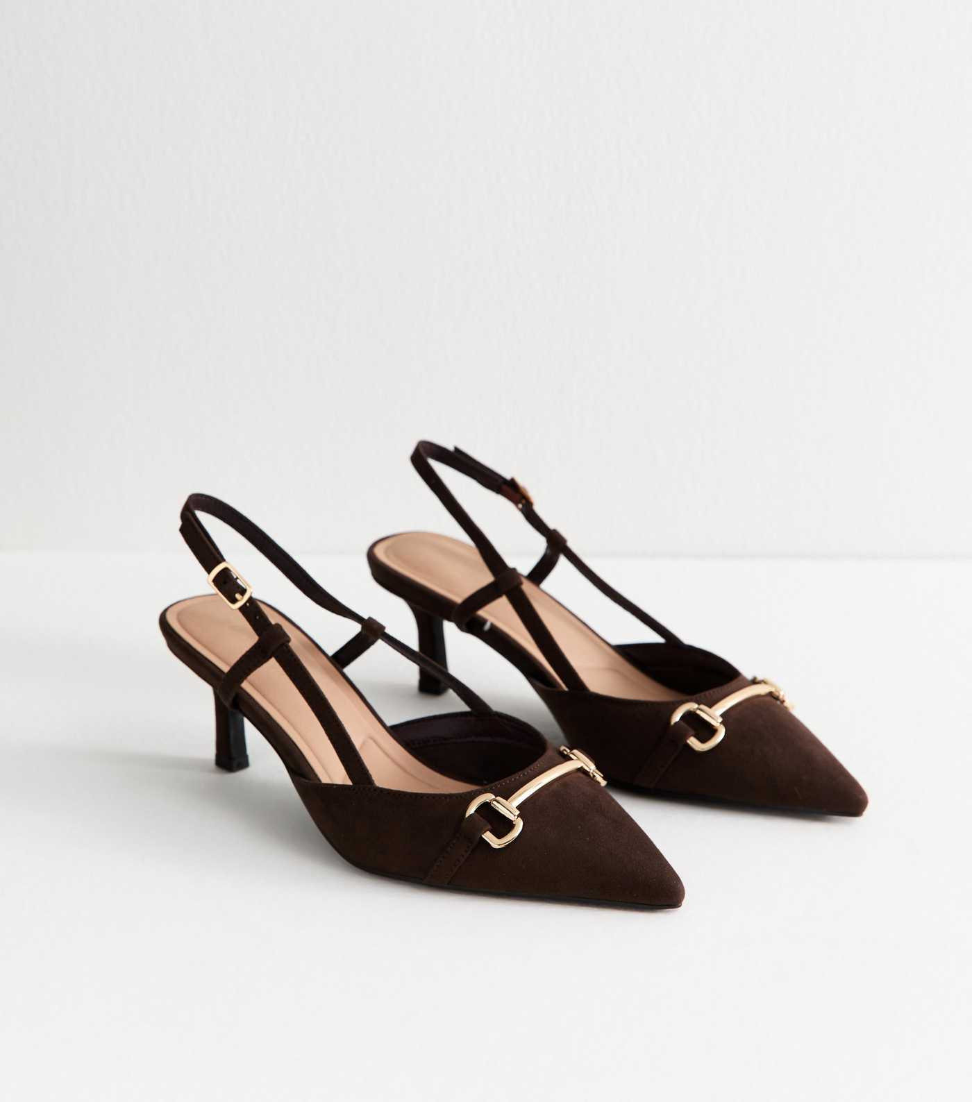 Dark Brown Faux Suede Slingback Pumps | New Look | New Look (UK)
