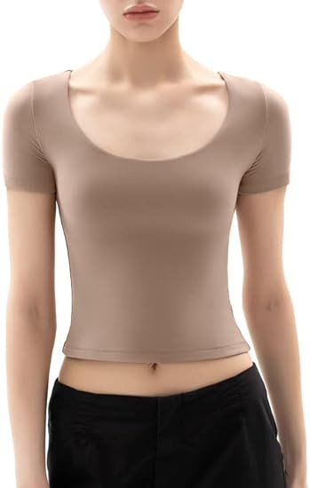PUMIEY Women's Scoop Neck Short Sleeve T Shirt Slim Fit Sexy Tops Smoke Cloud Collection | Amazon (US)