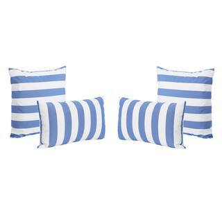 Noble House Brantpoint Blue and White Striped Square and Rectangular Outdoor Throw Pillows (Set o... | The Home Depot