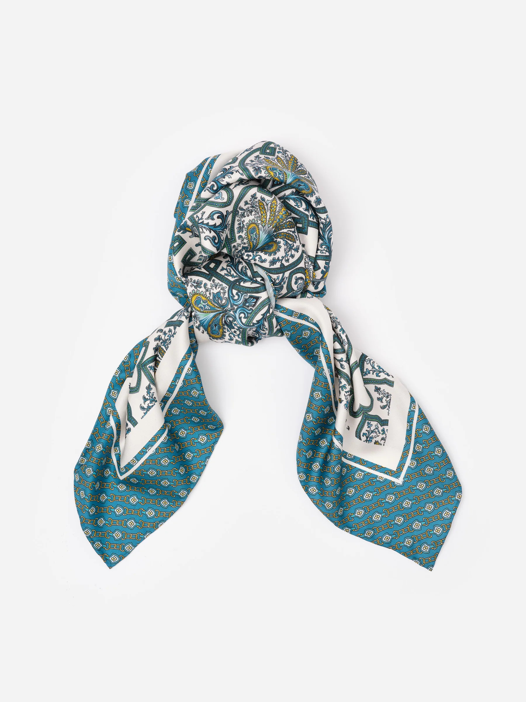 Off_White/Green Baroque Medallion Square Grace Silk Scarf | Women's Scarves | J.McLaughlin | J.McLaughlin