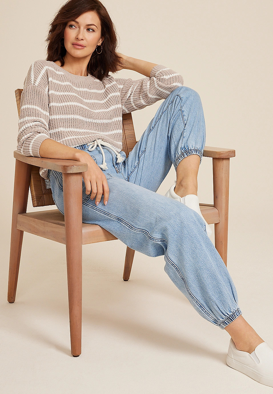 Soft Light Denim Mid Rise Ankle Jogger | Maurices