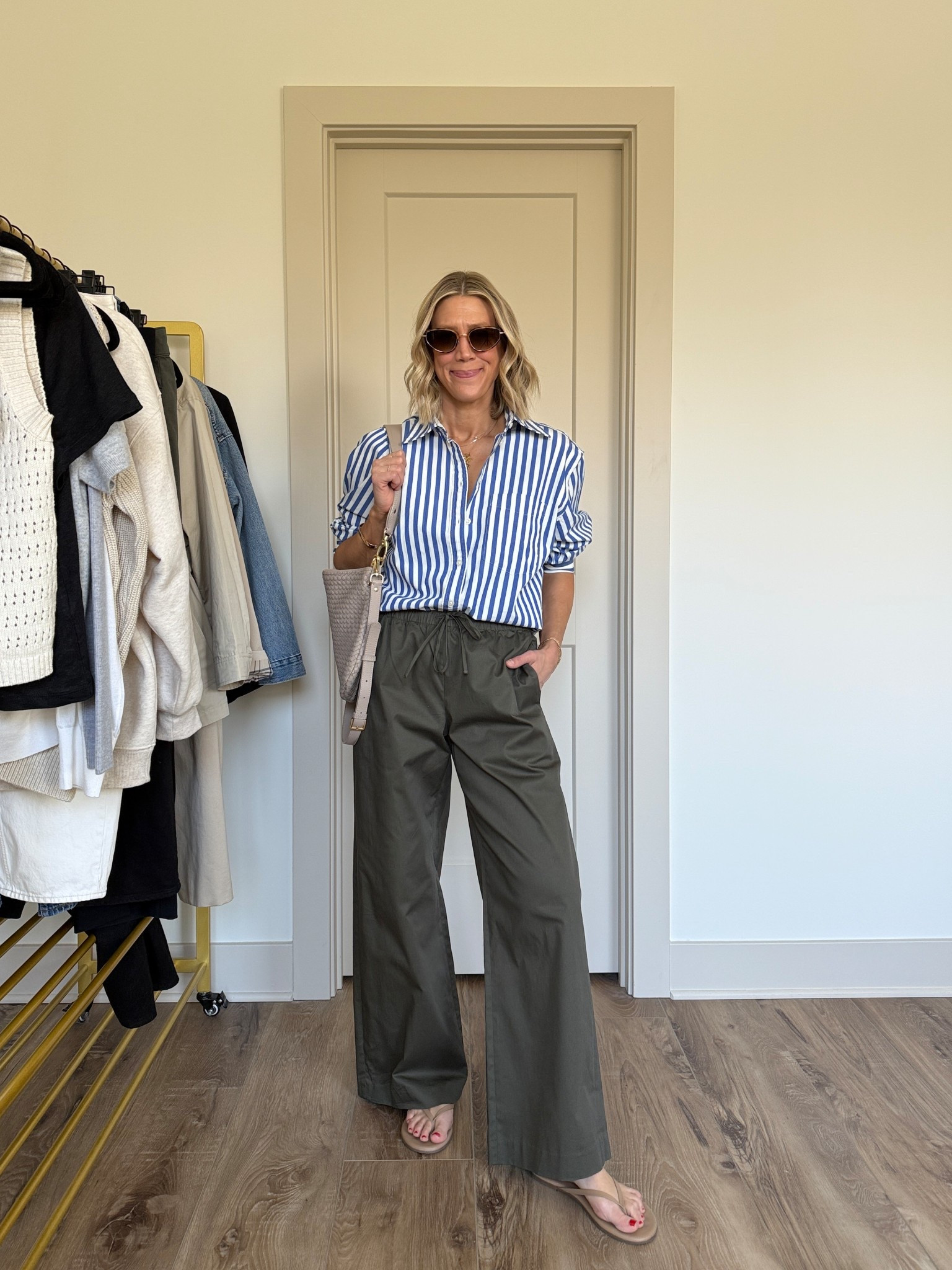 Wearing small chino pants, xs button-up shirt, sandals tts

#LTKootd #LTKSeasonal #LTKOver40