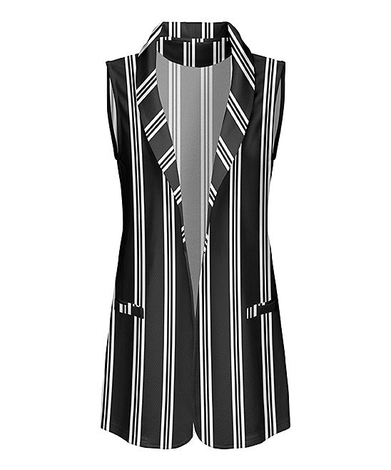 Black & White Stripe Sleeveless Open Blazer - Women & Plus | Zulily
