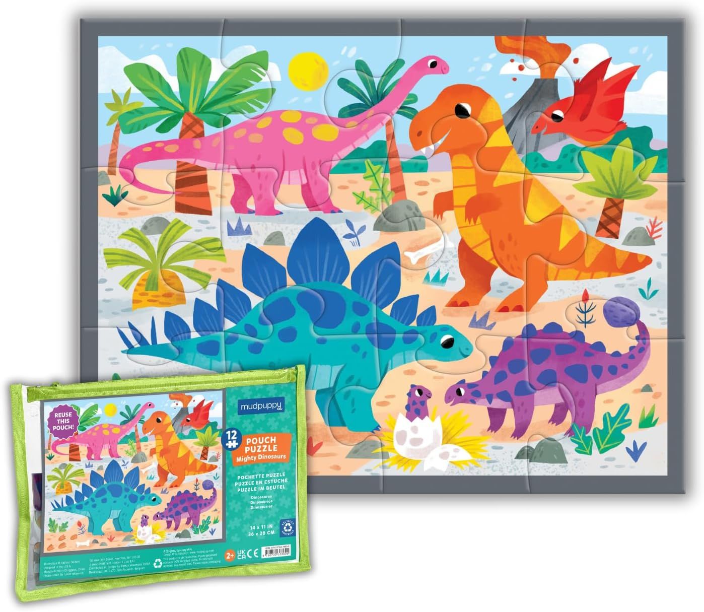 Mudpuppy Mighty Dinosaurs – 12 Piece Puzzle with Reusable Zipper Pouch Featuring Colorful and F... | Amazon (US)