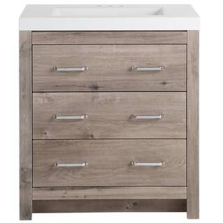 Glacier Bay Woodbrook 31 in. W x 19 in. D Bath Vanity in White Washed Oak with Cultured Marble Va... | The Home Depot