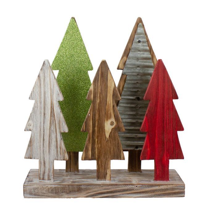 Northlight 15" Multi-Color Wooden Christmas Tree Tabletop Decoration | Target