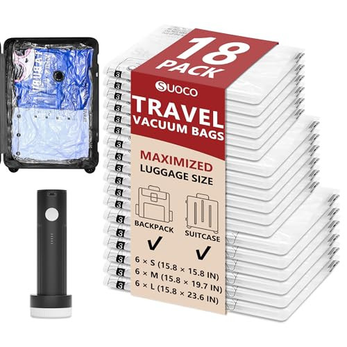 Travel Vacuum Bags for Clothing with Rechargeable Electric Pump, Compression Packing Cubes Organizer Storage for Luggage Suitcase, Space Saver Seal Bags for Vacation Cruise, 18 Combo | Amazon (US)