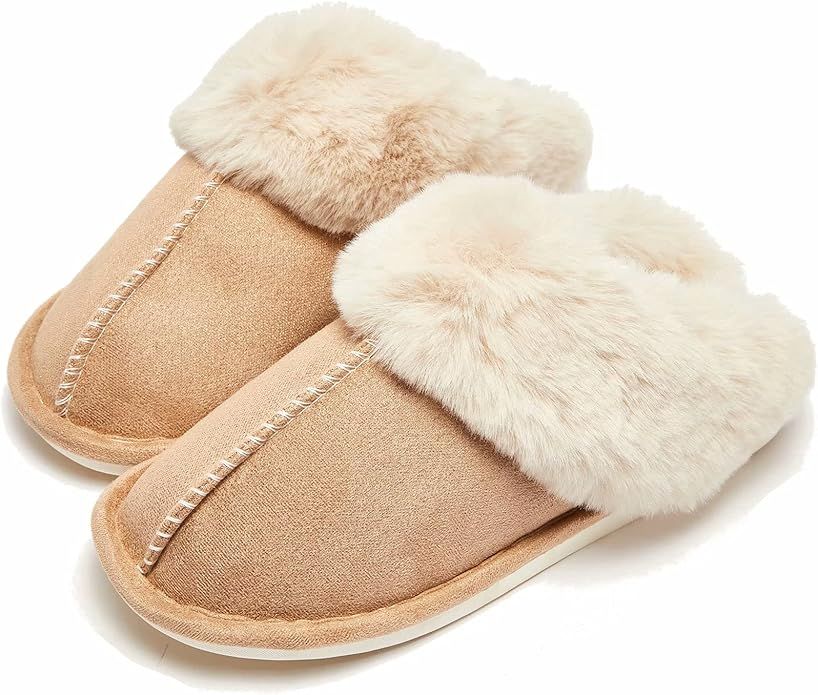 HOBIBEAR Slip on Fuzzy House Slippers for Women Men with Memory Foam Warm Cozy Non-Slip Faux Fur ... | Amazon (US)