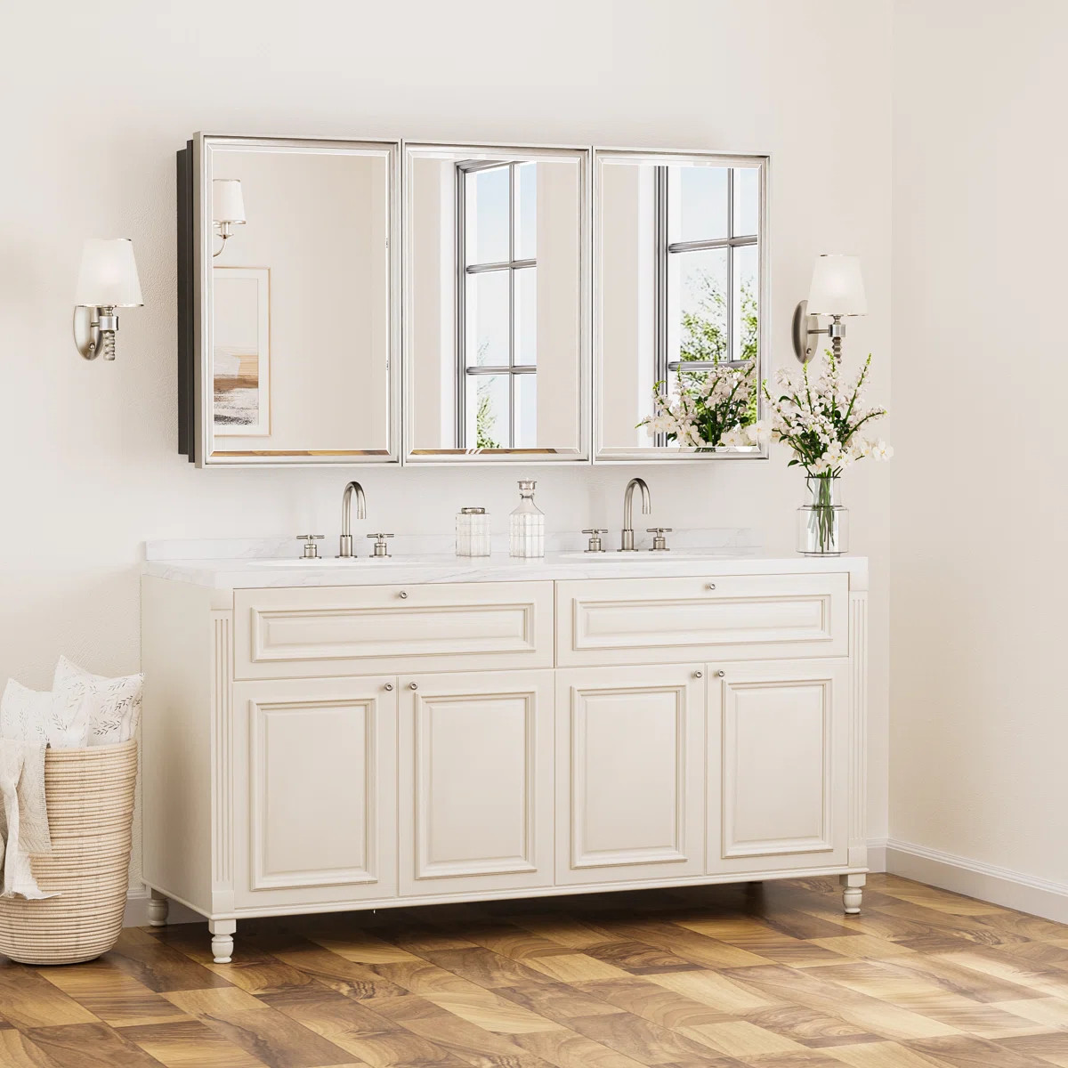 Winston Porter Chouchanik Recessed and Surface Framed 3 Door Medicine Cabinet with Mirror and She... | Wayfair North America