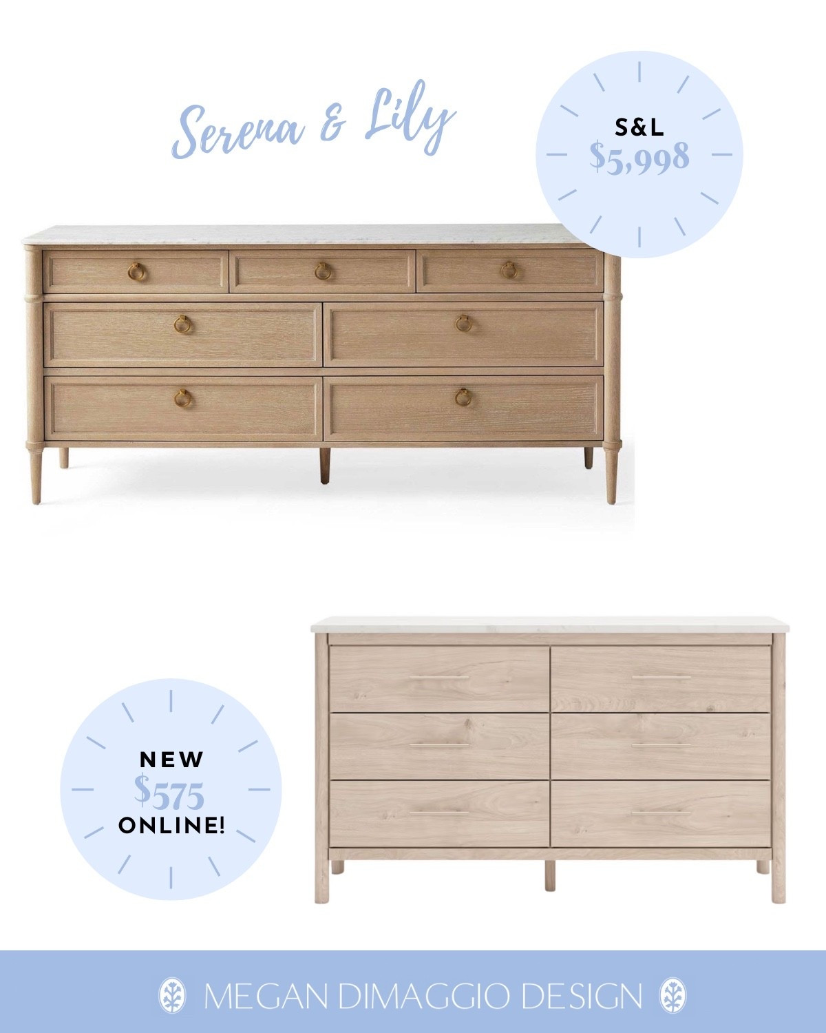 Not exactly the same but definitely similar vibes for this Serena & Lily Chesapeake dresser!! The look for less is THOUSANDS LESS and has a pretty washed oak wood, soft close drawers and faux marble top!

#LTKSaleAlert #LTKHome