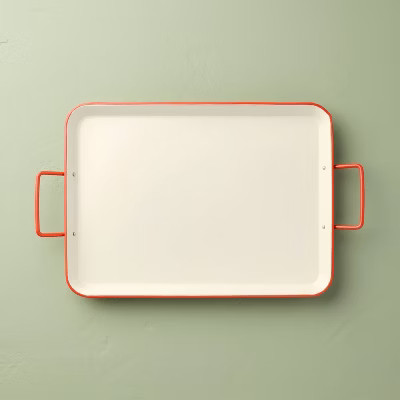 Powder-Coated Metal Rectangular Serving Tray Cream/Orange - Hearth & Hand™ with Magnolia | Target