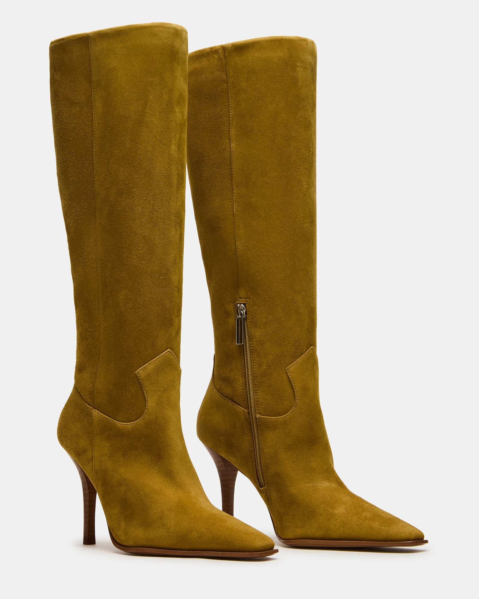 WESCOT Olive Suede Square-Toe Knee-High Heeled Women's Boot | Steve Madden (US)