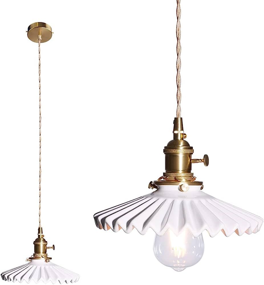 Shenmoyl 1-Light Pendant Light Ceramic Hanging Light,E26/E27 Drop Ceiling Light Fixture Lamp Nord... | Amazon (US)