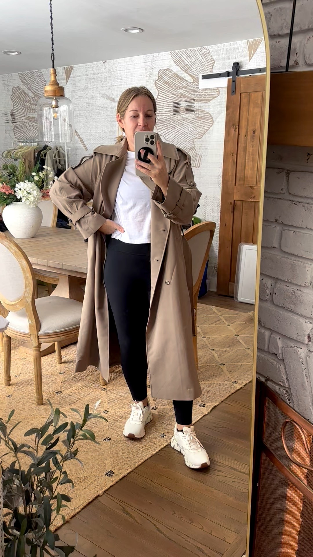 I’m obsessed with this @OAK + FORT trench coat. I’m in color brindle  The material is so good and lends itself to being activewear or luxe. It’s not a normal trench material. It’s not a shiny nylon feeling or canvas etc. it’s like a soft woven goodness. I’m in small bc it is oversized. Mediums in everything else. Love how this elevates the look as you run around your the gym or to run errands. 

79% Polyester, 16% Viscose, 5% Spandex

#LTKootd #LTKdayinmylife #LTKfitnessgoals