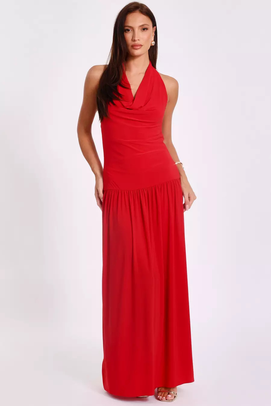 Red Cowl Neck Maxi Dress | Quiz Clothing