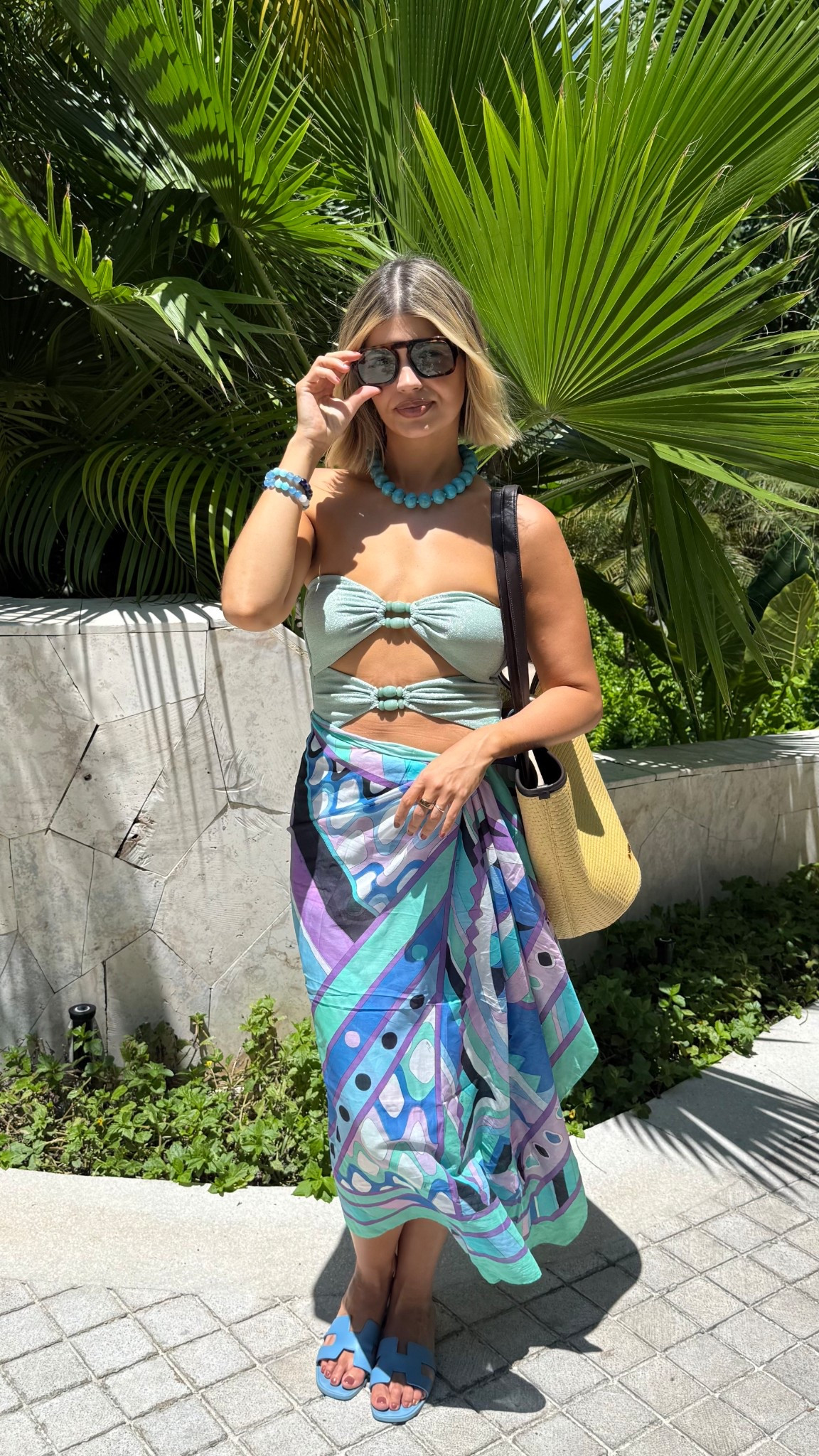Mexico Fit: Resort should be fun! 
- Sunnies: Elisa Johnson (tortoise with blue lens) 
- Swimsuit: Devon Windsor (wearing size M, runs tts. Comes in white too! Really pretty in person) 
- Pareo: Pucci 
- Necklace: Bauble Bar 
- Bag: Jacquemus 
- Sandals: Hermes Oran 

#LTKTravel #LTKSwim #LTKootd
