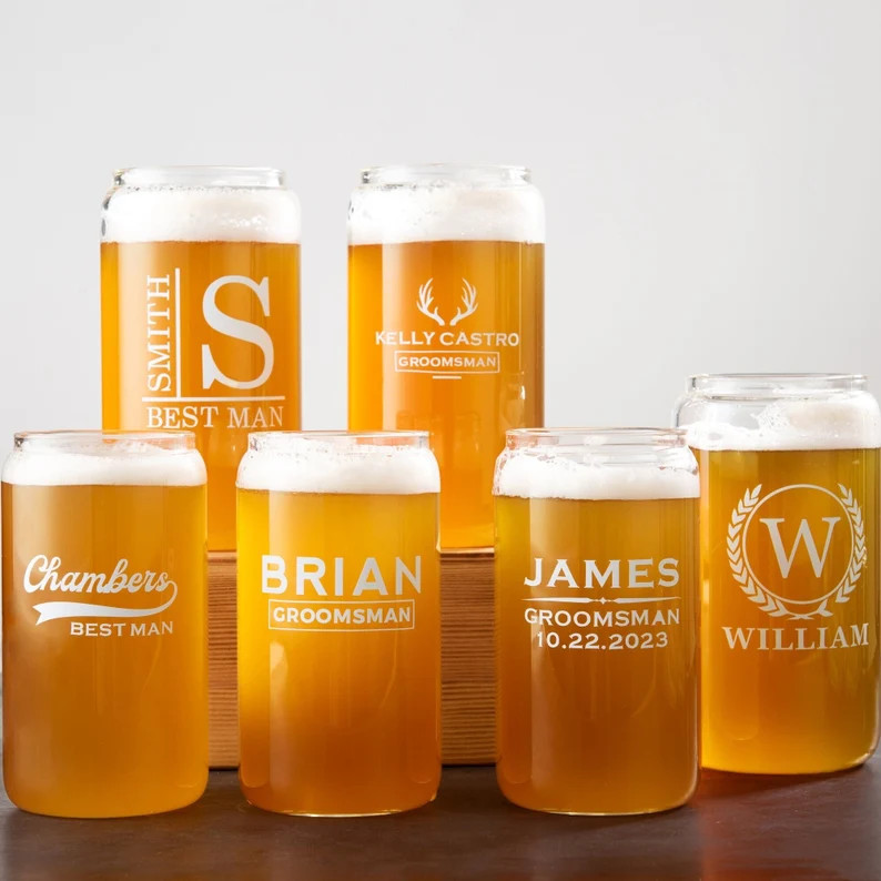 Personalized Beer Cups for Wedding Party, Barware for Him Beer Glasses, Home Bar Gifts, Groomsmen... | Etsy (US)