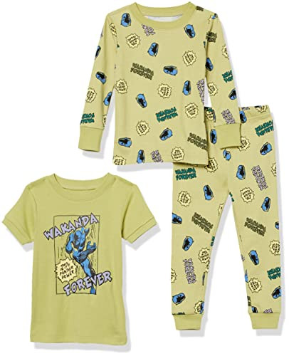 Amazon Essentials Marvel Toddler Boys' Snug-Fit Pajama Sleep Sets, 3-piece, Marvel Black Panther, 4T | Amazon (US)