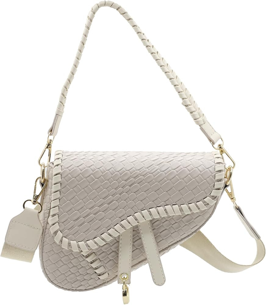 fashion women saddle shoulder bag clutch purse small crossbody satchel handbag woven imitation cr... | Amazon (US)