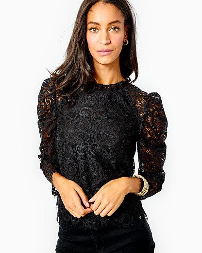 Women's Averi Lace Top in Black Size XL, Two Tone Carnival Lace - Lilly Pulitzer | Lilly Pulitzer