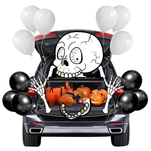 Noiclub Halloween Frightened Skeleton Trunk Or Treat Car Decorations Kits for SUV Outdoor, Cracked Skull,Gold Teeth,Stunned Jaw,Skeleton Hands for Car Garage Door Entryway Archway Decor, 12 Balloons | Amazon (US)