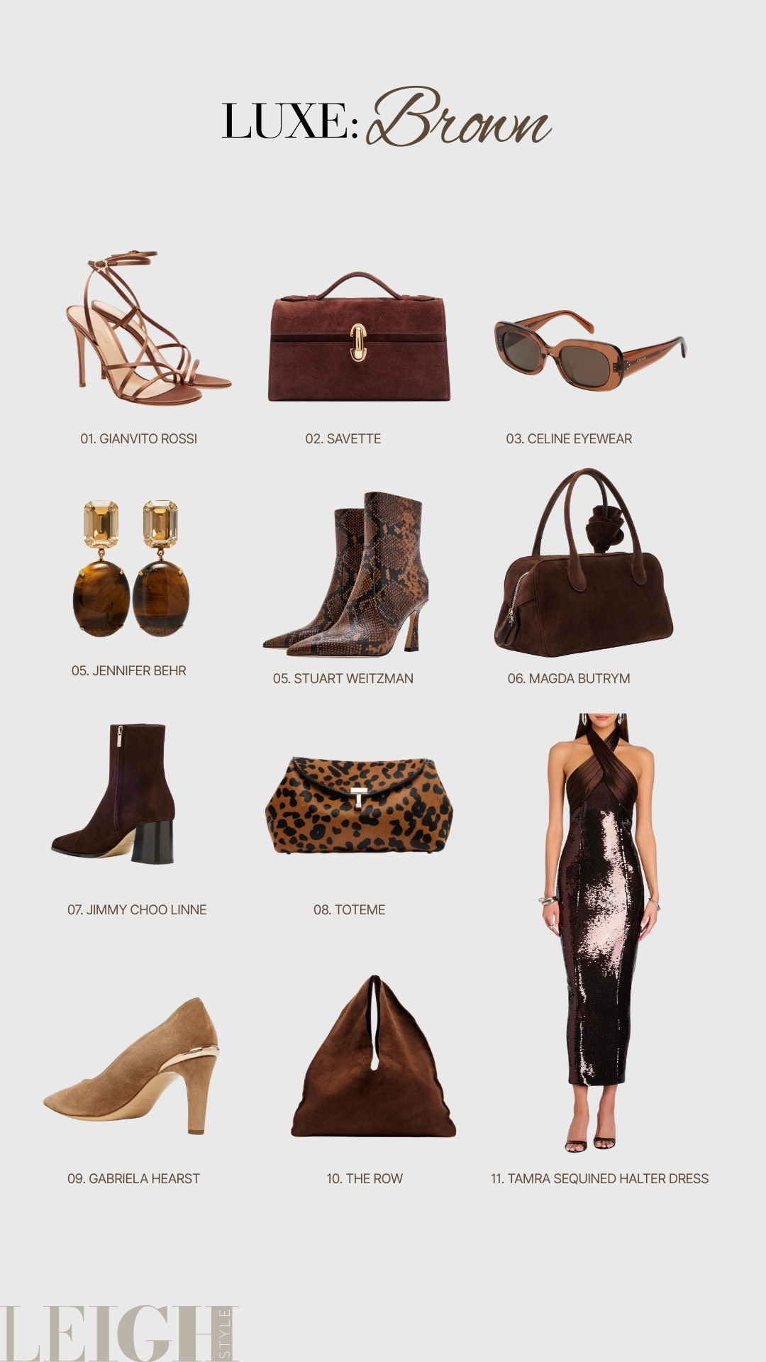 Deep chocolate, warm caramel, and espresso tones take center stage in this curated edit of elevated brown essentials. “Luxe: Brown” celebrates the richness of earthy hues through sculptural silhouettes, suede textures, glossy leather, and refined gold accents.

From statement heels to structured handbags and a shimmering halter dress, each piece proves that brown is anything but basic — it’s powerful, polished, and endlessly sophisticated.

A palette that feels warm, confident, and undeniably luxurious. 

 #LTKootd #LTKWorkwear #LTKTravel