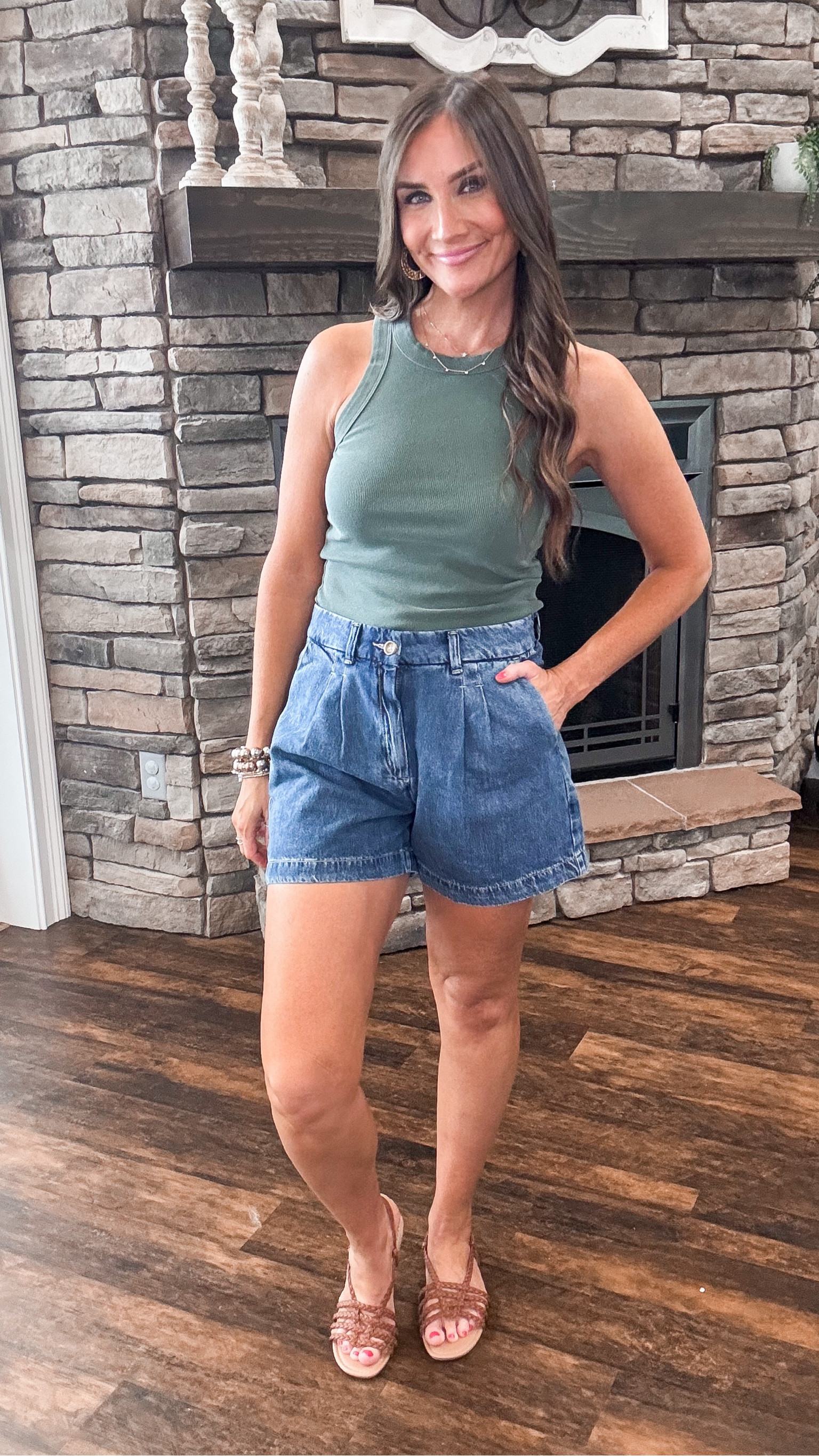 Old navy fashion, old navy style, everyday tank top, trouser style denim shorts, jeans shorts, braided strap sandals 

Wearing size small in tank and shorts, tts

These are some of  go-to tanks for summer. Perfect for layering or wearing all on their own. The shorts have the button and elastic detail on the inside to allow for tightening  

#LTKsalealert #LTKstyletip #LTKfindsunder50
