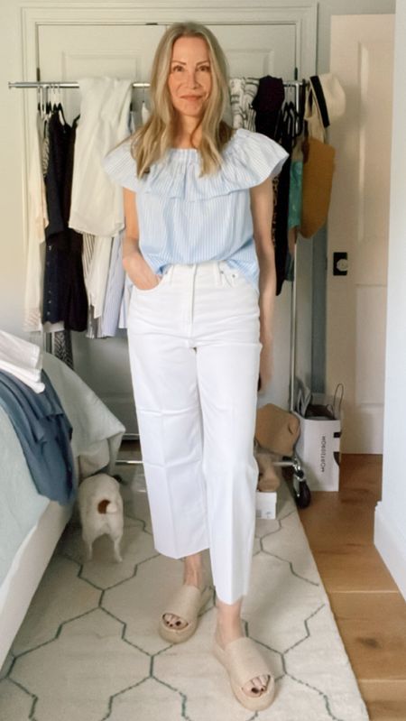 Love these j.Crew wide-leg, white cropped flares … I’m 5’4” so I ordered petite and the raw hem falls perfectly! #styleover50 #agelessstyle #whitedenim

#LTKstyletip #LTKSeasonal
