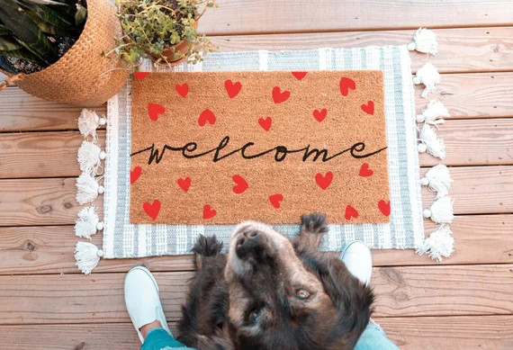 Heart Welcome Mat Heart Doormat Hearts Door Mat Valentines | Etsy | Etsy (US)