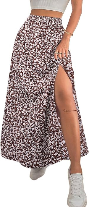 Avanova Women Boho Floral Slit Maxi Skirt Split Thigh High Waisted Long Skirts | Amazon (US)