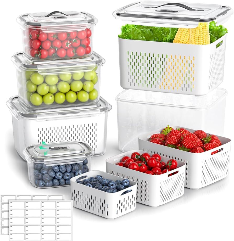 Fruit Storage Containers for Fridge - 5 Size Food Storage Containers for Refrigerator Organizers ... | Amazon (US)