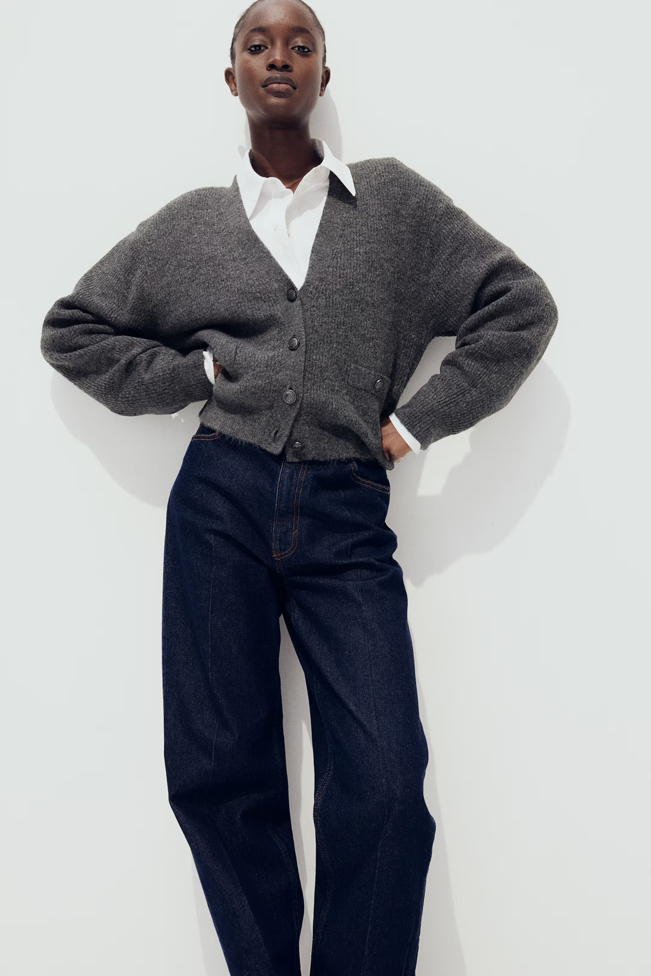 Rib-knit cardigan - Dark grey marl - Ladies | H&M GB | H&M (UK, MY, IN, SG, PH, TW, HK)