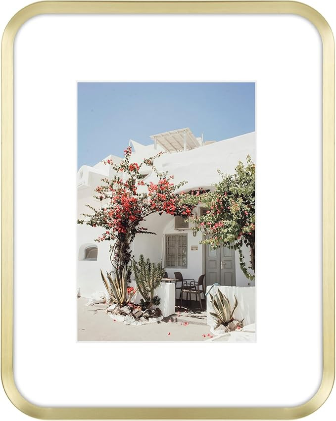 8x10 Aluminum Picture Frame Gold - With Round Corners - With Mat for 5x7 Photo or Without Mat for... | Amazon (US)