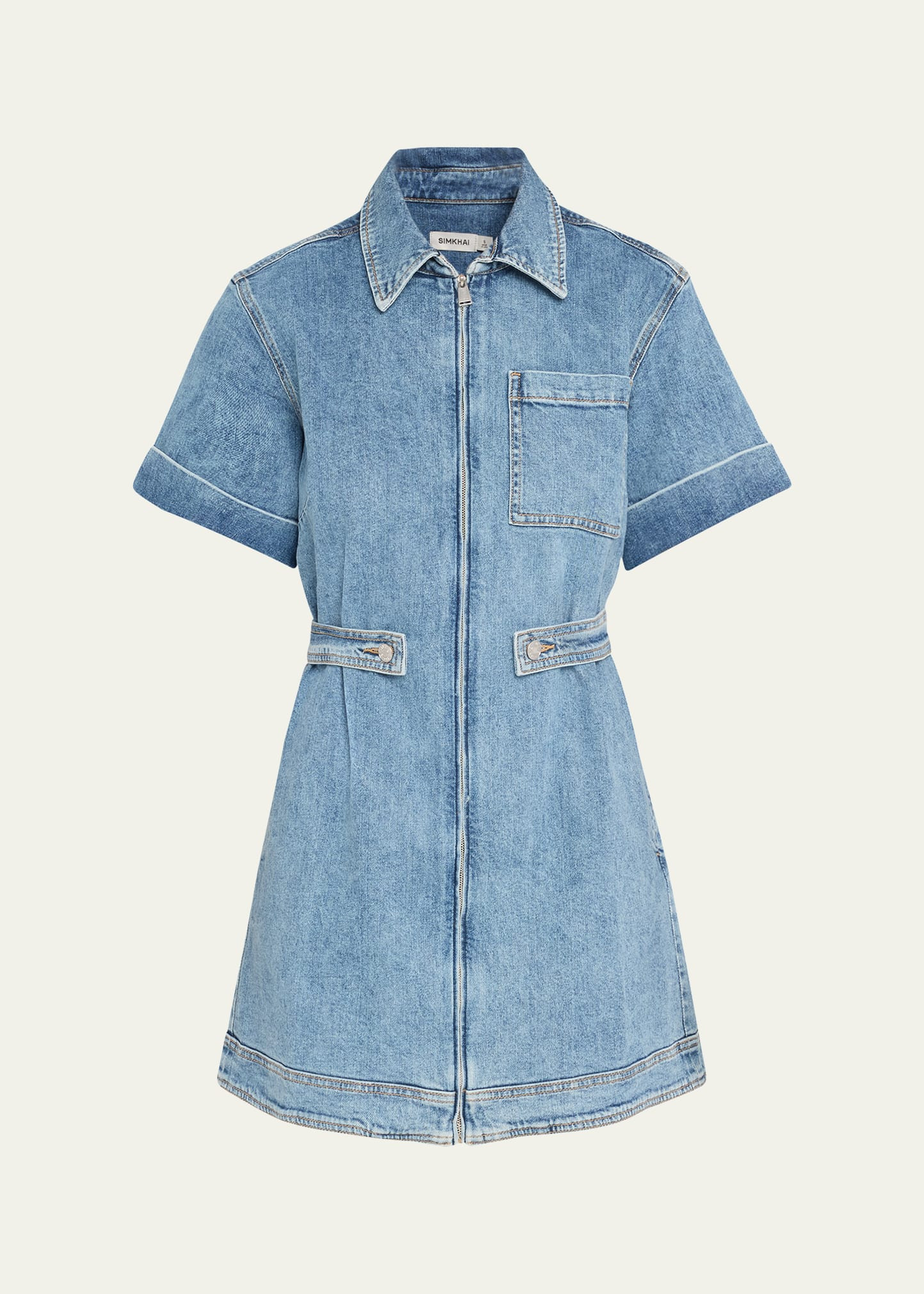 SIMKHAI Sandler Zip-Front Denim Mini Dress | Bergdorf Goodman