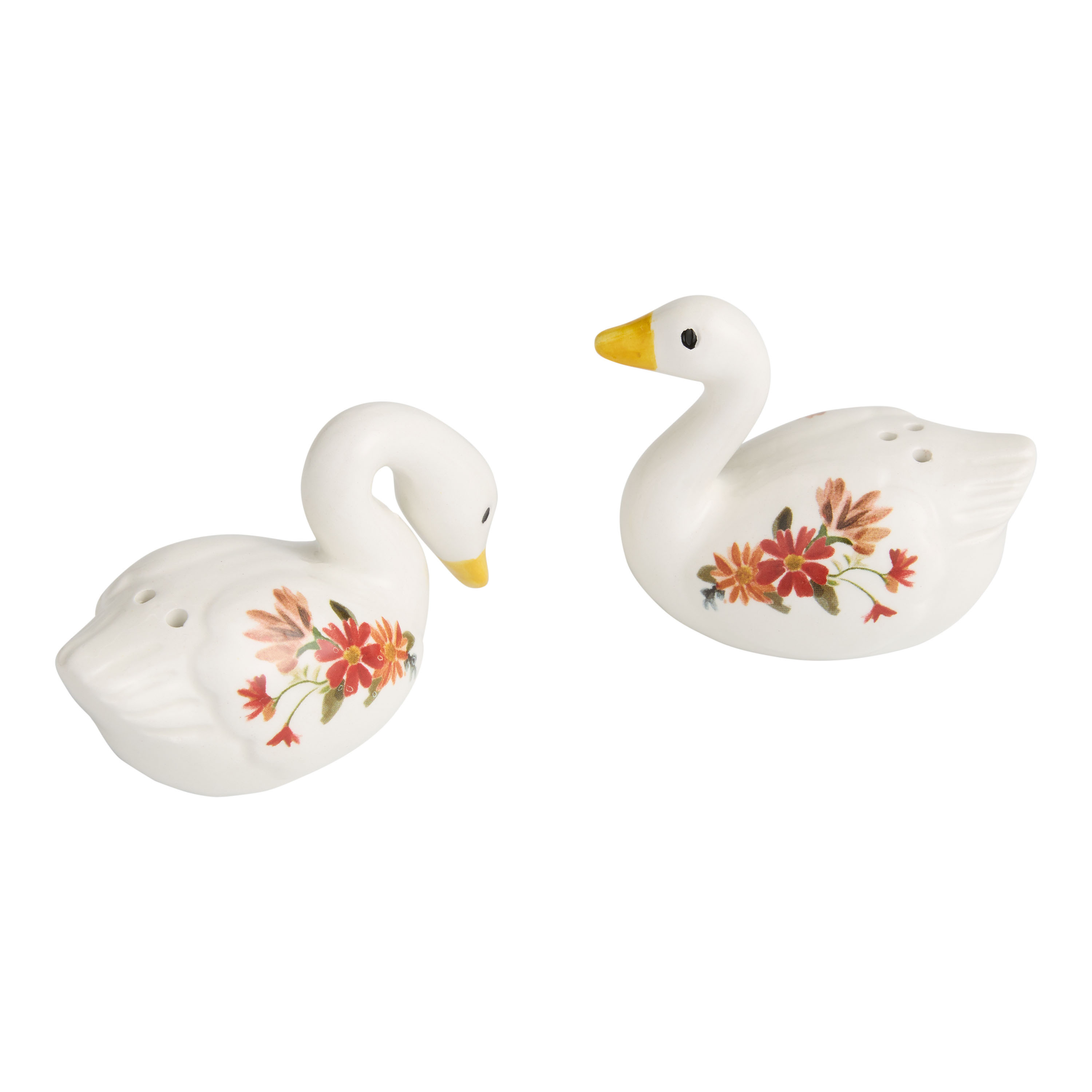 Ceramic Floral Swan Figural Salt and Pepper Shaker Set | World Market