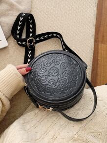 Elephant Embossed Detail Round Satchel Bag | SHEIN