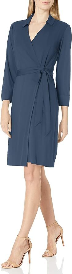 Lark & Ro Women's Matte Jersey Collared V-Neck Long Sleeve Wrap Dress | Amazon (US)