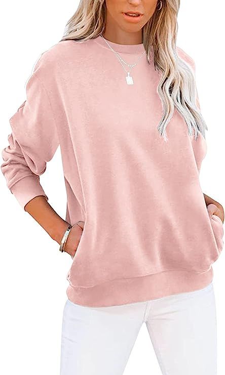 TICTICMIMI Women's Casual Long Sleeve Color Block/ Solid Tops Crewneck Sweatshirts Cute Loose Fit... | Amazon (US)