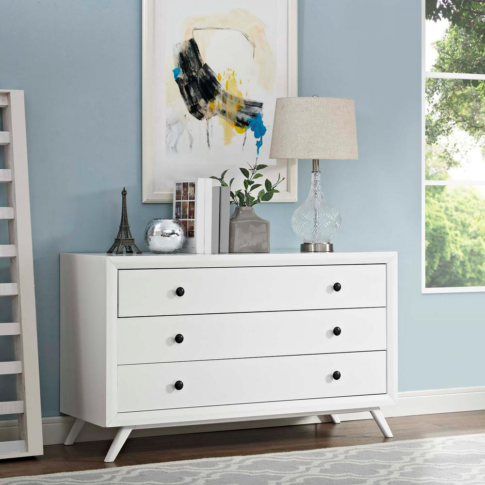Tracy 3-Drawer White Wood Dresser | The Home Depot