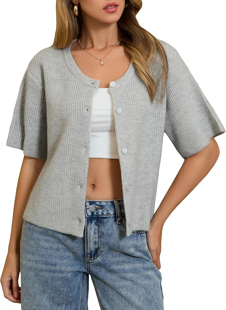 Floerns Women's Half Sleeve Cardigan Sweater Button Down Scoop Neck Knitted Outerwear | Amazon (US)