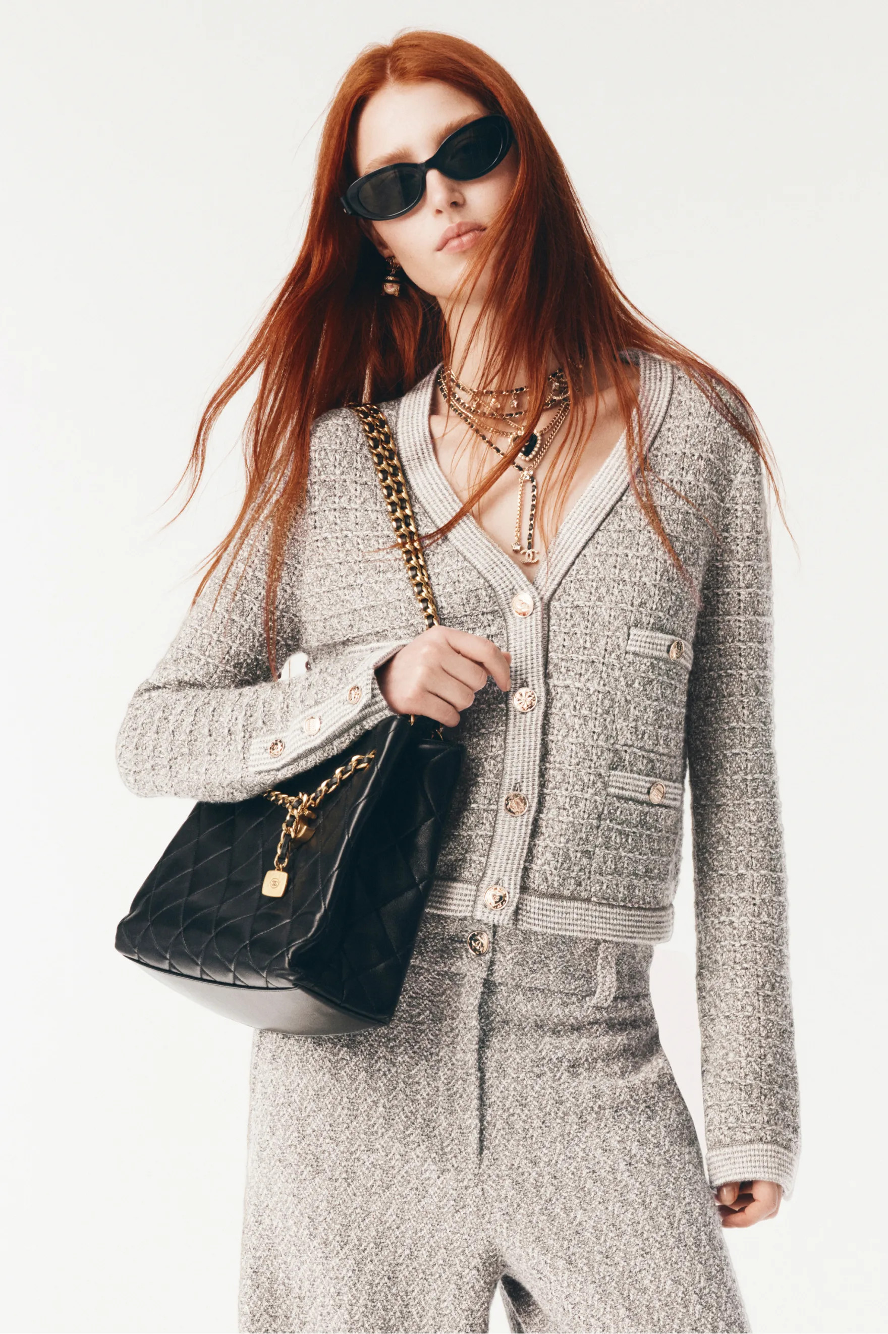 Cardigan - Wool, silk & cotton, grey, khaki & beige — Fashion | CHANEL | Chanel, Inc. (US)