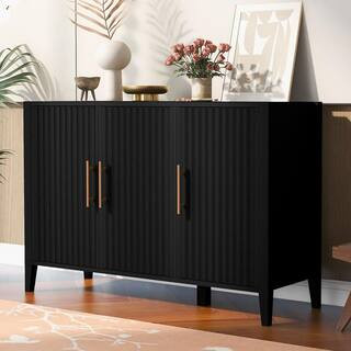 Black Wood 48 in. Featured Three-door Sideboard with Metal Handles, Suitable for Corridors, Entra... | The Home Depot