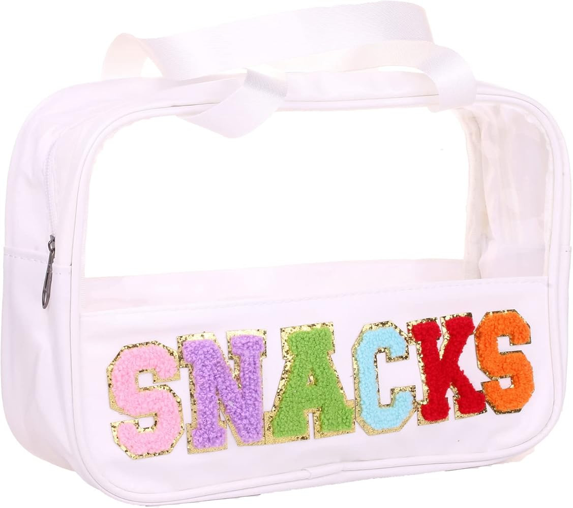 CRUOXIBB Chenille Letter Clear PVC And PU leather Large Travel Cosmetic Toiletry Storage Bag Waterpr | Amazon (US)