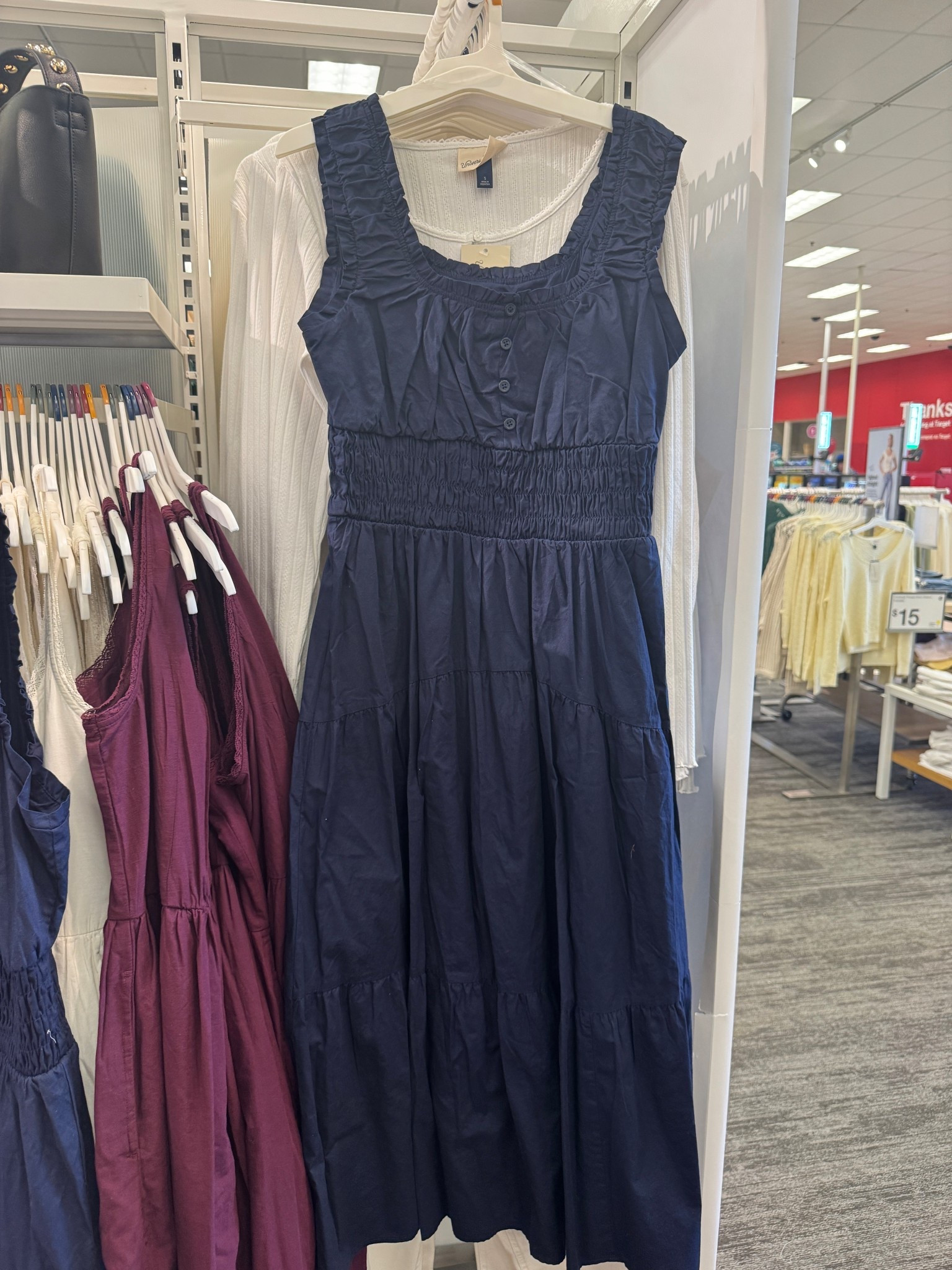 Navy dress with button front detail and smocked waist. 100% cotton & budget friendly. 

#LTKmomlife #LTKOver40